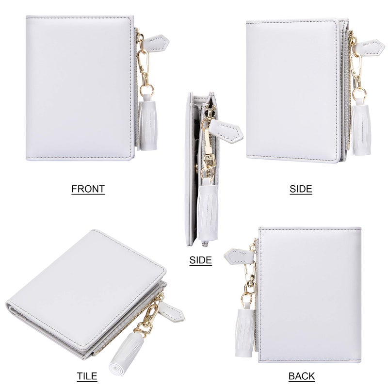 GEEAD Small Wallets for Women Bifold Slim Coin Purse Zipper ID Card Holder PU Leather Grey - Image 5